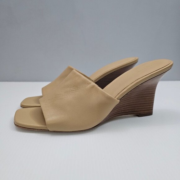 Vince Pia Wedge Sandal Womens 10 Tan Leather Slide Neutral Designer Summer Heel